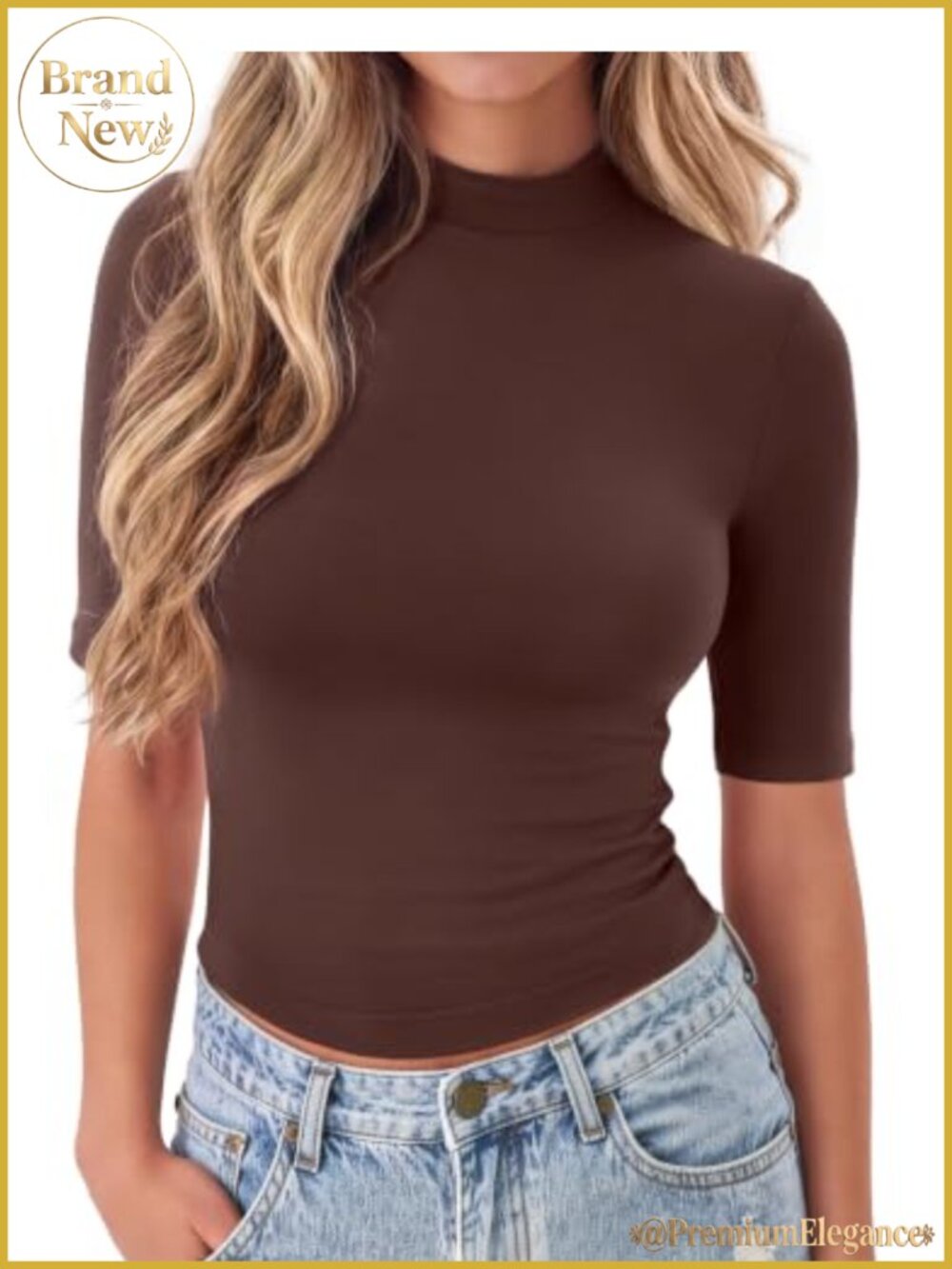 Mock Neck Short Sleeve Slim Basic Tee